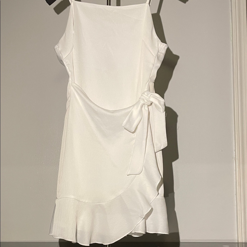 White Tie-Waist Ruffle Slip Dress